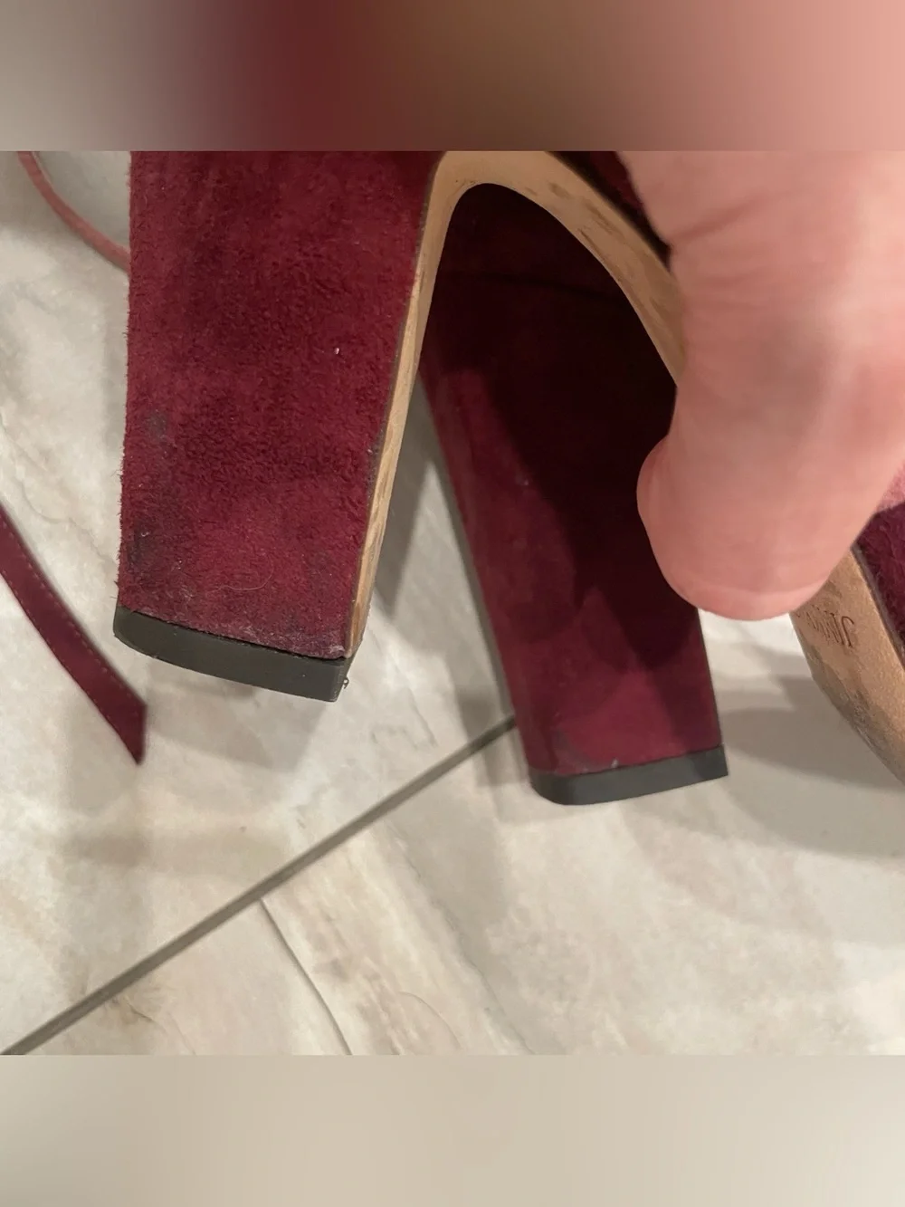 Jimmy Choo Flynn, orchid pink and burgundy suede wrap heels 37.5 7 7.5